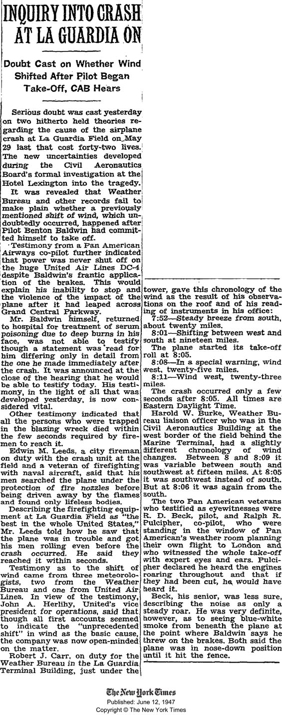 The New York Times, June 12, 1947 (Source: Baldwin Family)